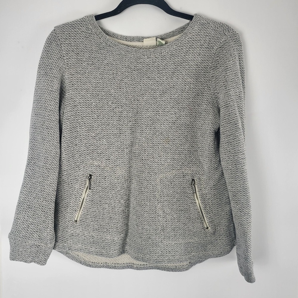 Lucy & Laurel Long Sleeve Top M Womens Pullover Grey‎ Zipper Pockets Crew Neck